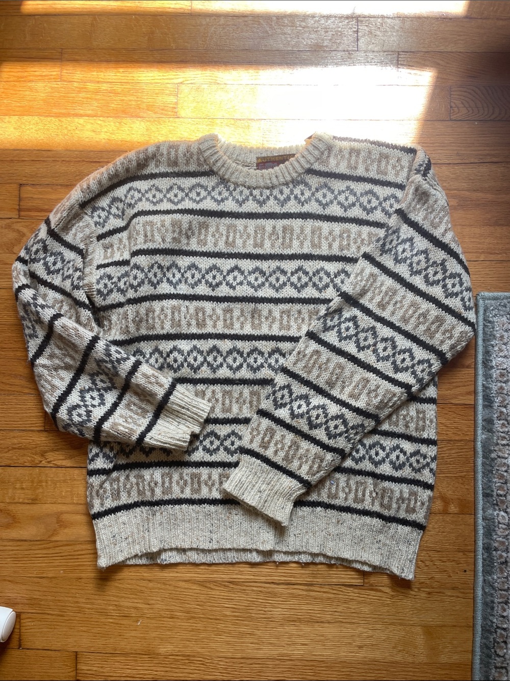 Wool Crewneck Sweater in Beige and Black - Authentic Issue 90